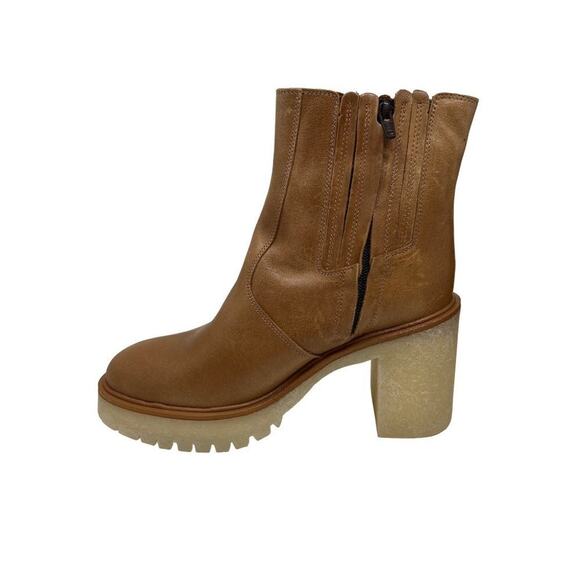 Free People James Chunky Heel Leather Chelsea Boot Brown 38.5 - Picture 5 of 8
